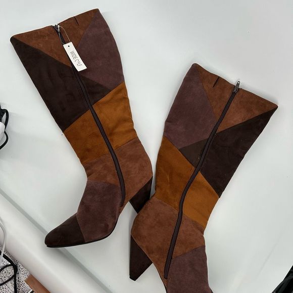 Suede Colorblock Pattern Boots Size 9 Wide Calf Knee High Heeled Cato Comfort Es - Picture 3 of 15